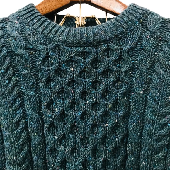 LL Bean Blue Green 100% Wool Fisherman Sweater Jumper Top Thick Knit Mens size S - Picture 4 of 6